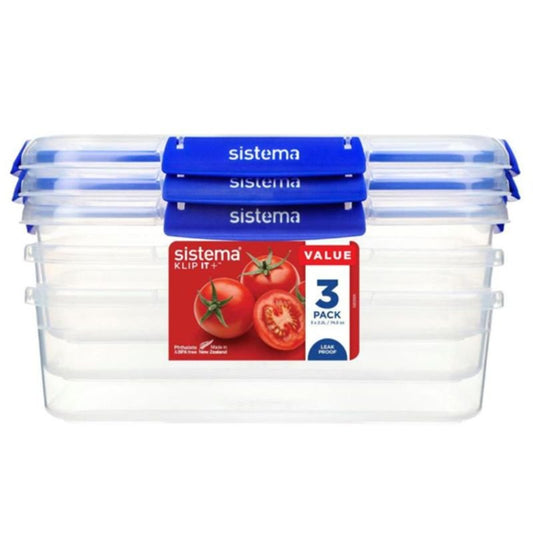 Sistema KLIP IT Plus Rectangle Food Storage Container 2.2 Litre x 3 Pack