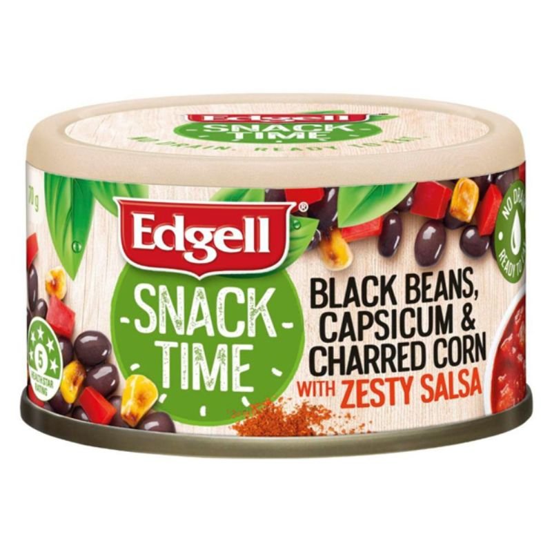 [Expiry Date: 30/06/2028] Edgell Snack Time Black Beans Capsicum & Charred Corn With Zesty Salsa 70g