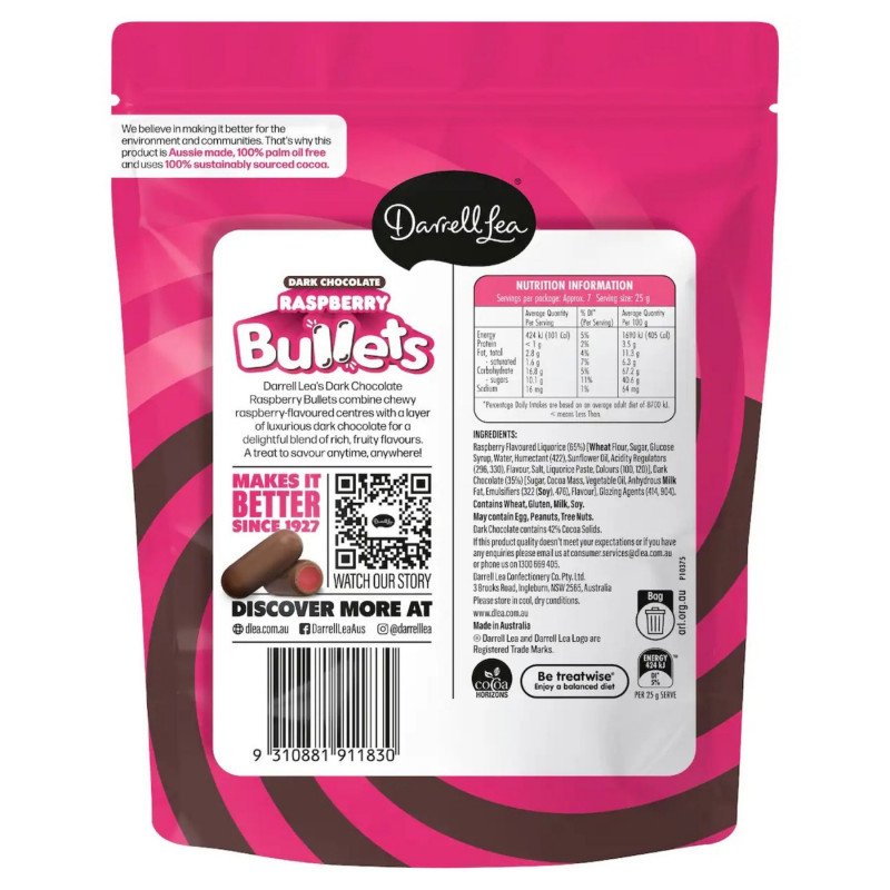 [Expiry Date: 11/05/2027] Darrell Lea Dark Chocolate Raspberry 190g
