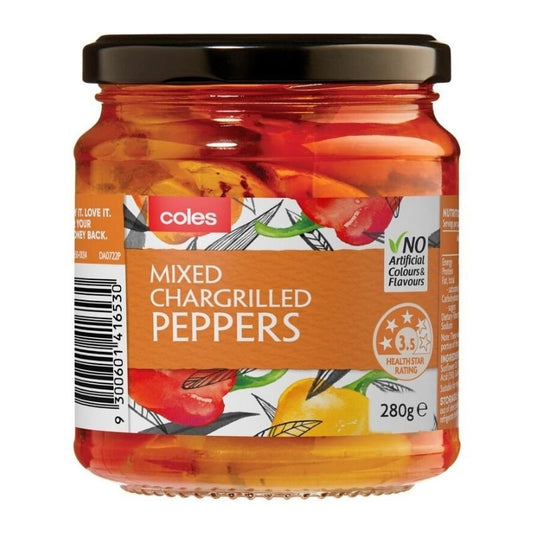 [Expiry Date: 06/01/2029] Coles Mixed Chargrilled Peppers 280g