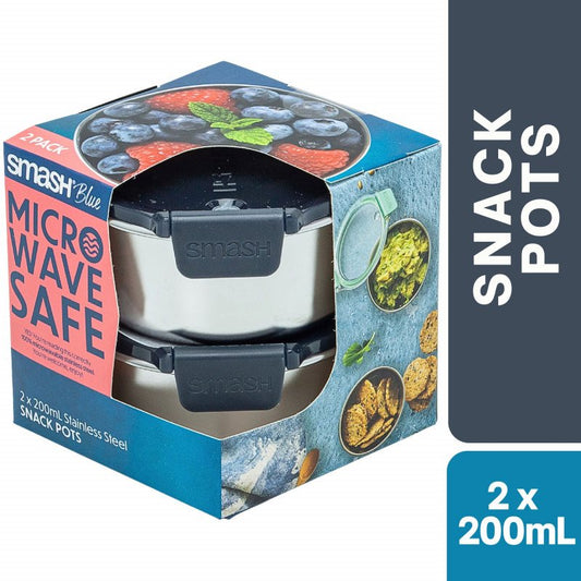 Smash Blue Stainless Steel Snack Pots 2 x 200mL (blue)