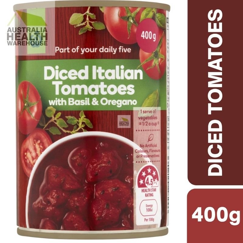 [Expiry: 31/08/2027] Woolworths Diced Italian Tomatoes Basil & Oregano 400g