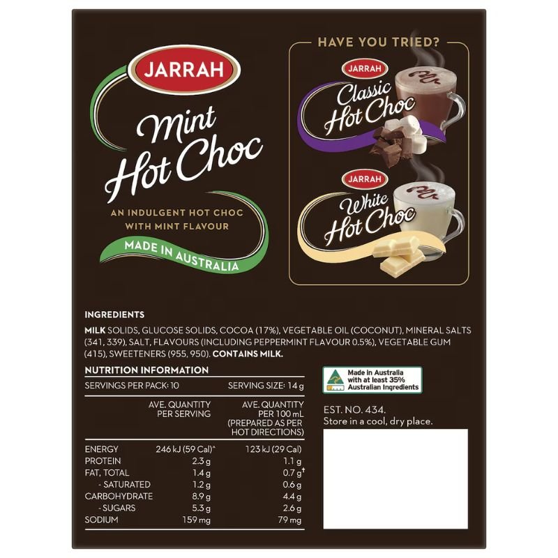[Expiry: 08/04/2027] Jarrah Mint Hot Chocolate Satchets 10 Pack 125g
