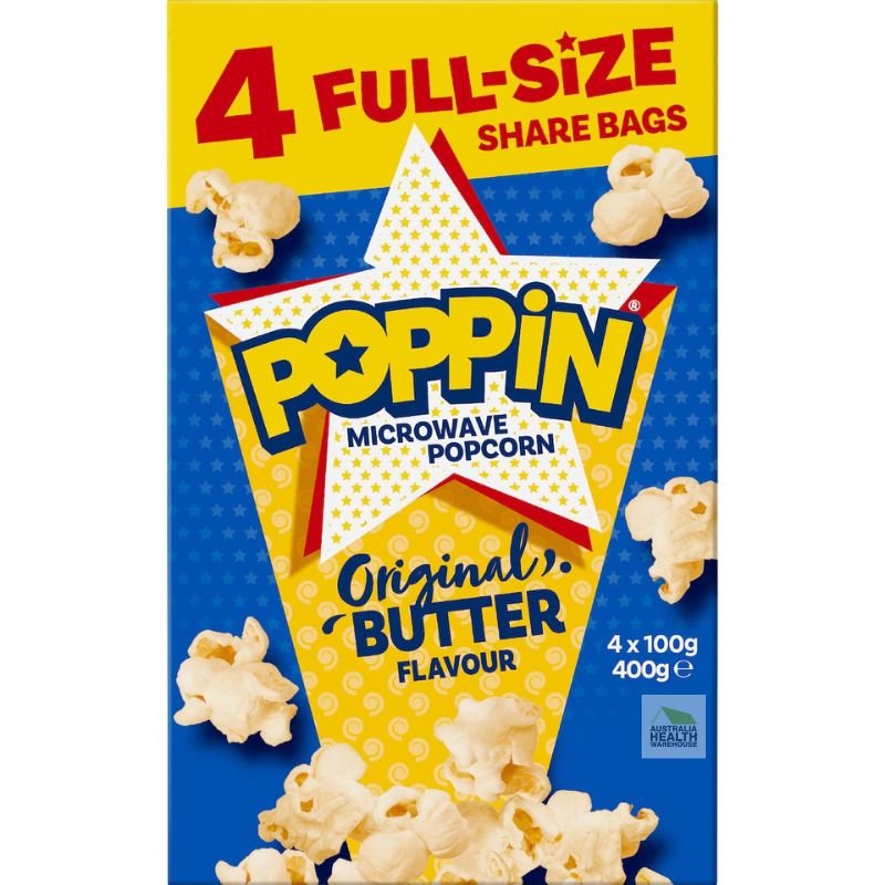 [Expiry: 22/09/2026] Poppin Microwave Popcorn Original Butter Flavour 4 x 100g