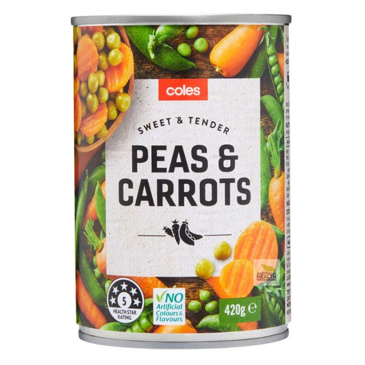 [Expiry Date: 30/09/2029] Coles Peas & Carrots 420g