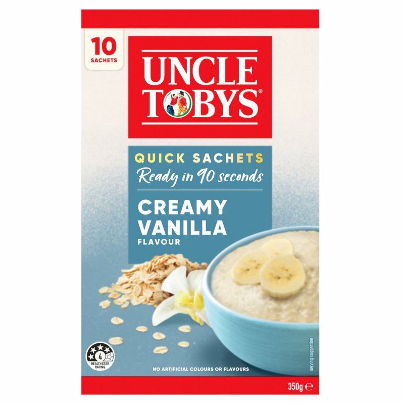 [Expiry Date: 29/01/2027] Uncle Tobys Oats Quick Sachets Creamy Vanilla 10 Pack 350g