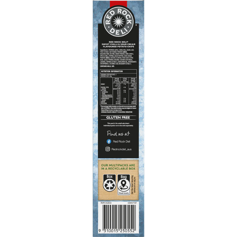 [CLEARANCE Expiry Date: 15/11/2026] Red Rock Deli Sweet Chilli & Sour Cream Potato Chips 5 Pack