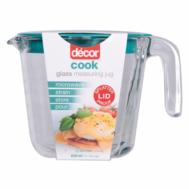 Decor Cook Glass Measuring Jug With Teal Lid 650mL