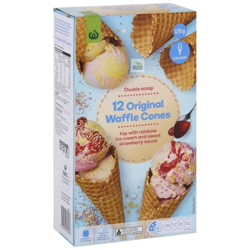 [Expiry Date: 04/02/2027] Woolworths Original Waffle Cones 12 Pack 170g