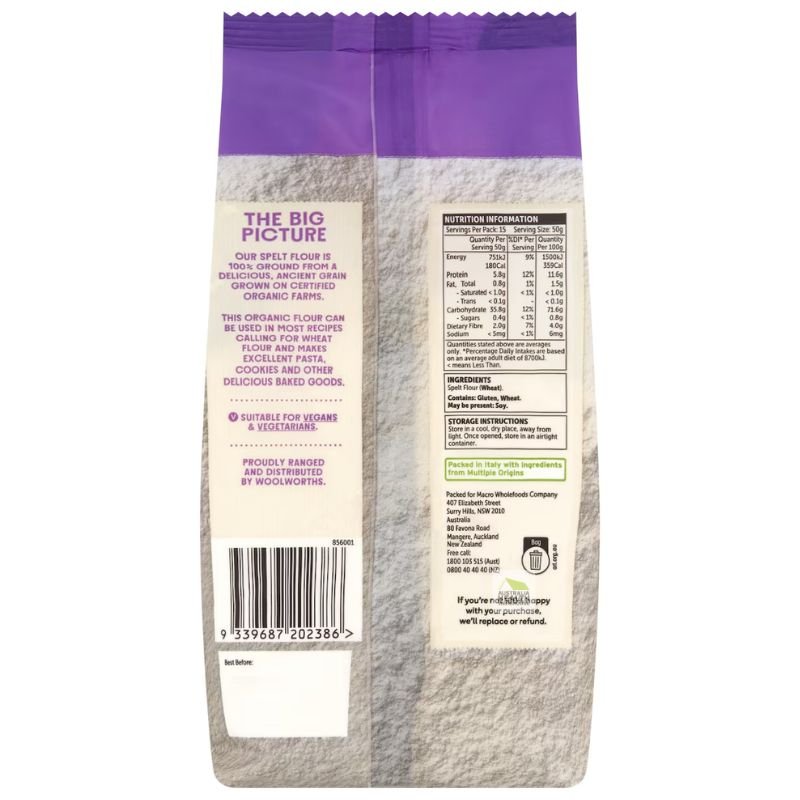 [CLEARANCE Expiry: 16/04/2026] Woolworths Macro Organic White Spelt Flour 750g