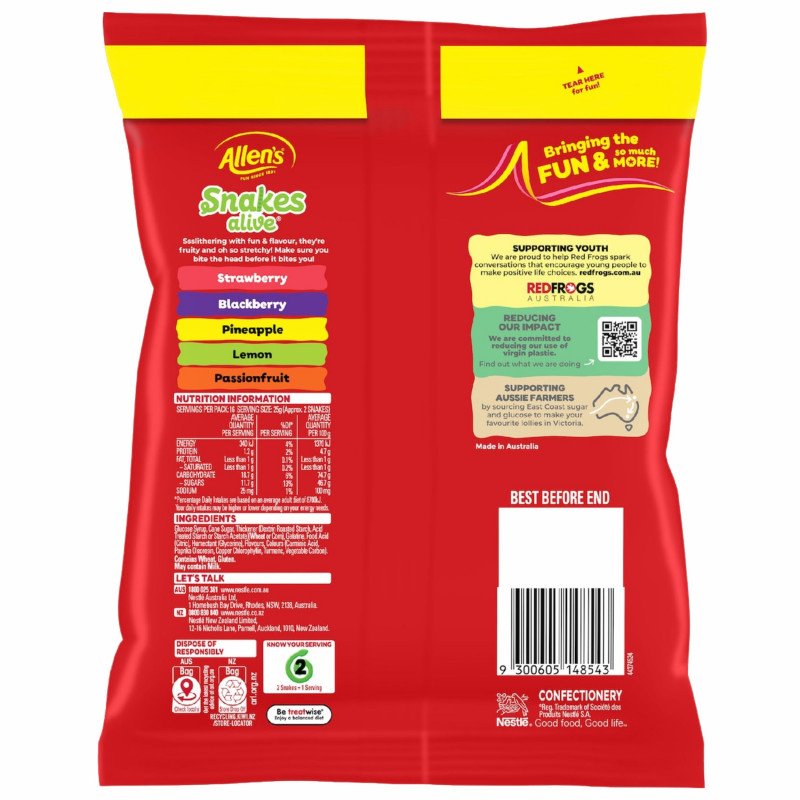 [Expiry: 02/2027] Allen's Snakes Alive Lollies Family Pack 405g