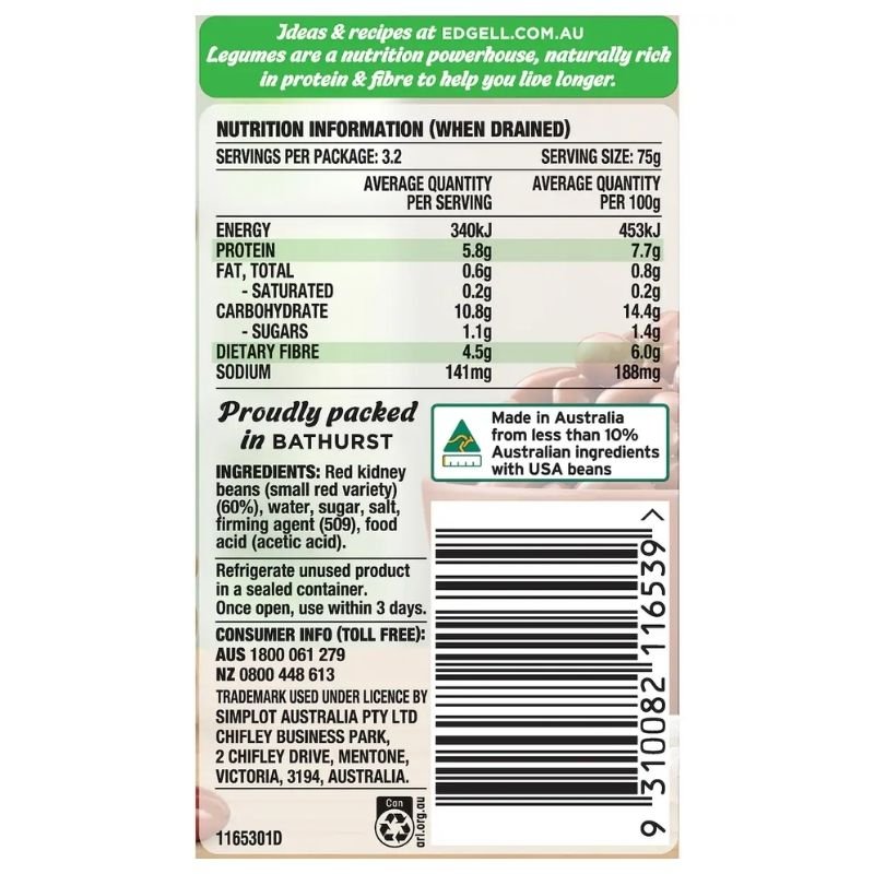 [Expiry: 01/12/2028] Edgell Red Kidney Beans 400g