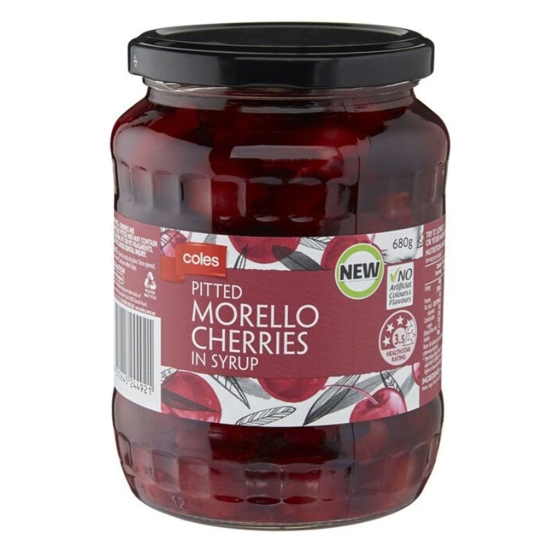[Expiry: 06/07/2027] Coles Pitted Morello Cherries 680g