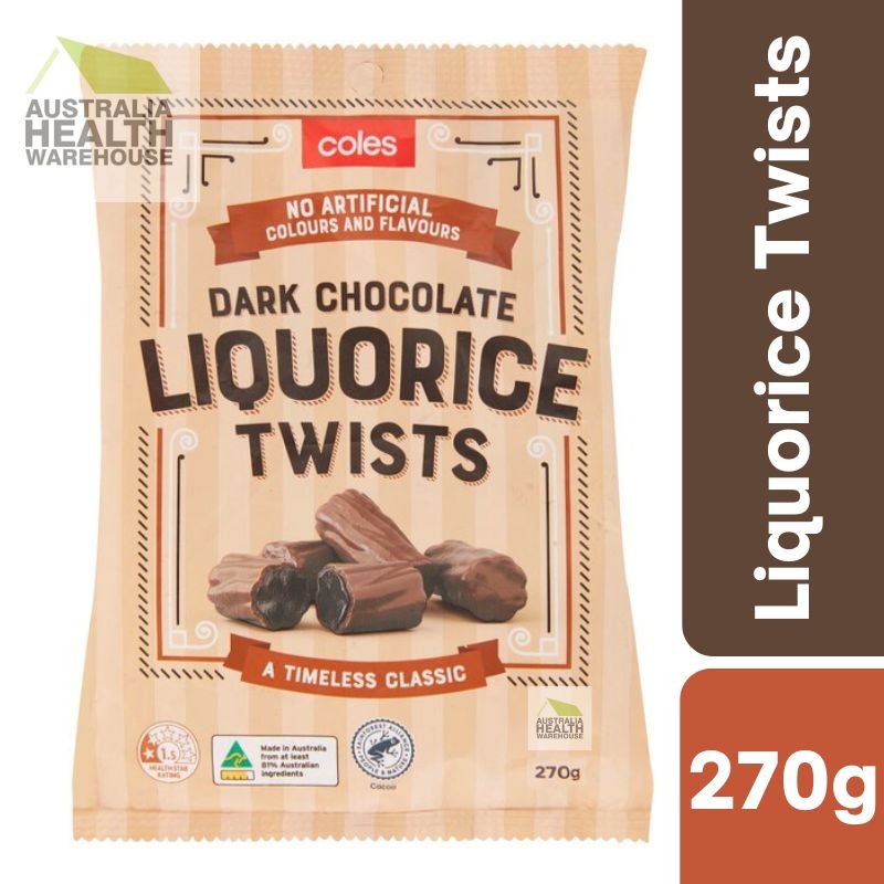 [CLEARANCE Expiry: 29/07/2025] Coles Dark Chocolate Liquorice Twists 270g