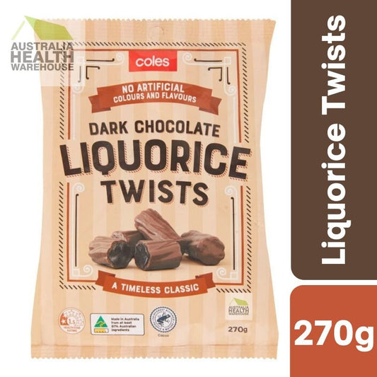 [CLEARANCE Expiry: 29/07/2025] Coles Dark Chocolate Liquorice Twists 270g