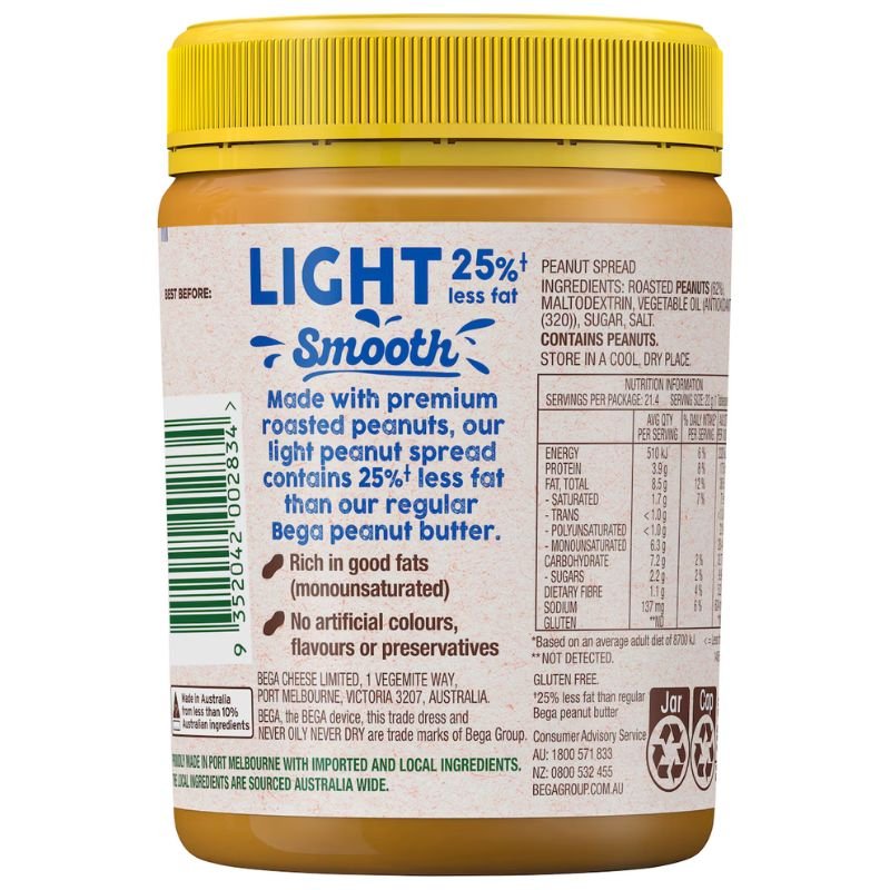 [Expiry Date: 07/02/2027] Bega Spread Peanut Butter Light Smooth 470g