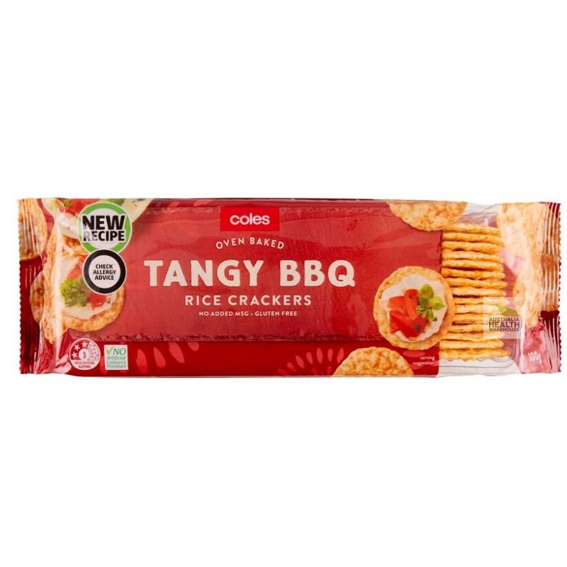 [CLEARANCE Expiry Date: 22/07/2026]  Coles Tangy BBQ Rice Crackers 100g