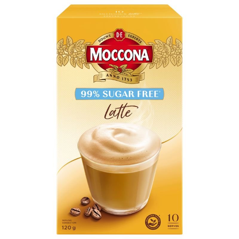 [Expiry Date: 12/07/2027] Moccona 99% Sugar Free Latte Coffee 10 Sachets