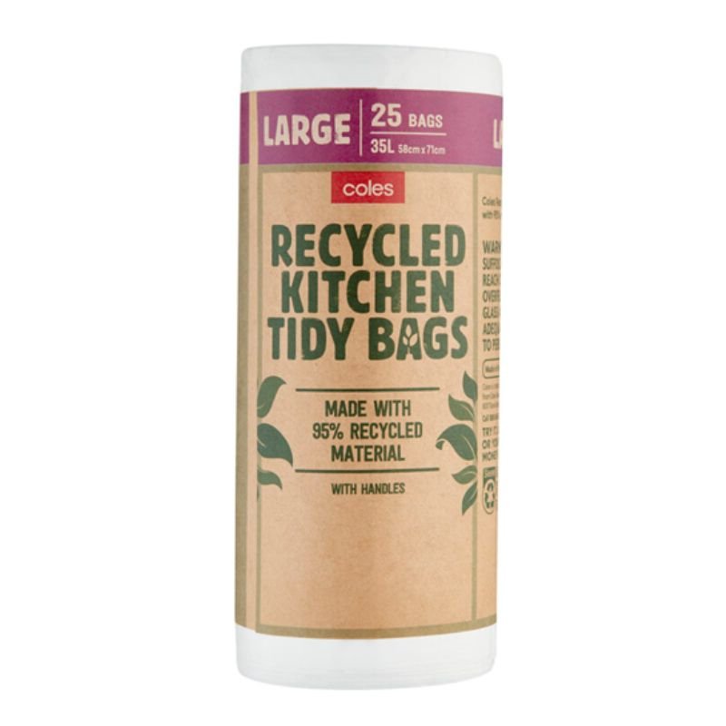 Coles Recycled Kitchen Tidy Bags with Handles Large 25 Pack