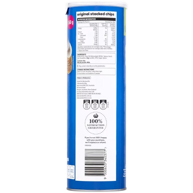 [Expiry Date: 01/02/2027] Woolworths Original Flavour Stacked Potato Chips 160g