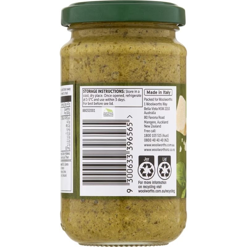 [Expiry: 18/10/2027] Woolworths Basil Pesto 190g