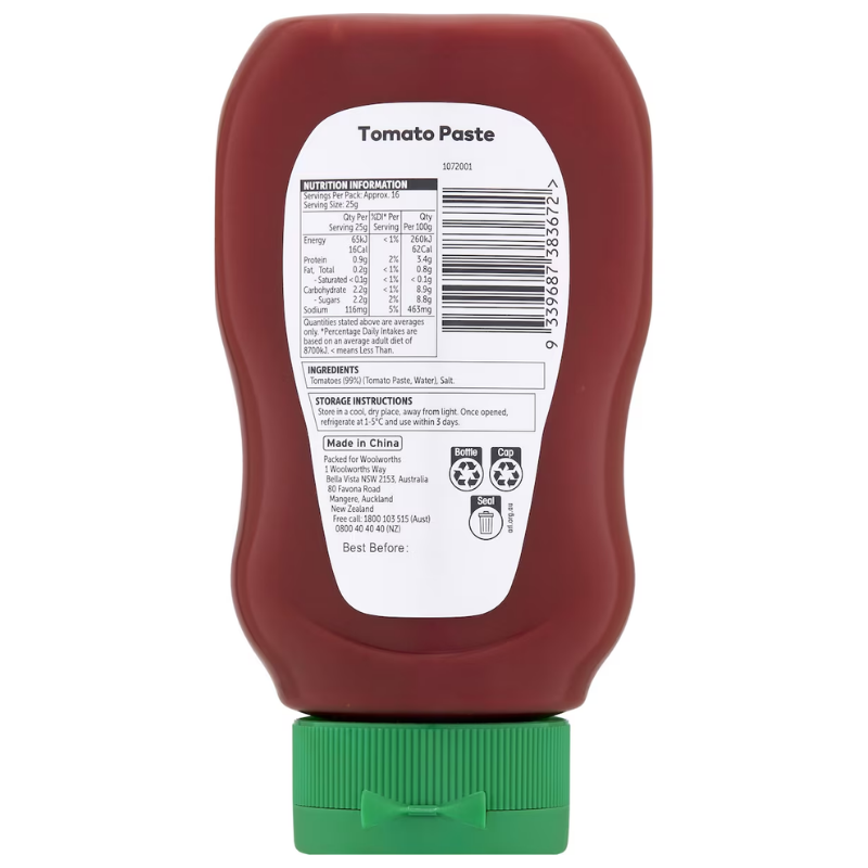 [Expiry Date: 12/05/2027] Woolworths Tomato Paste 415g