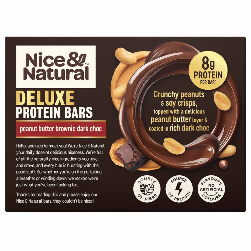 [CLEARANCE Expiry Date: 26/10/2026] Nice & Natural Deluxe Protein Bars Peanut Butter Brownie Dark Choc 5 Pack 200g