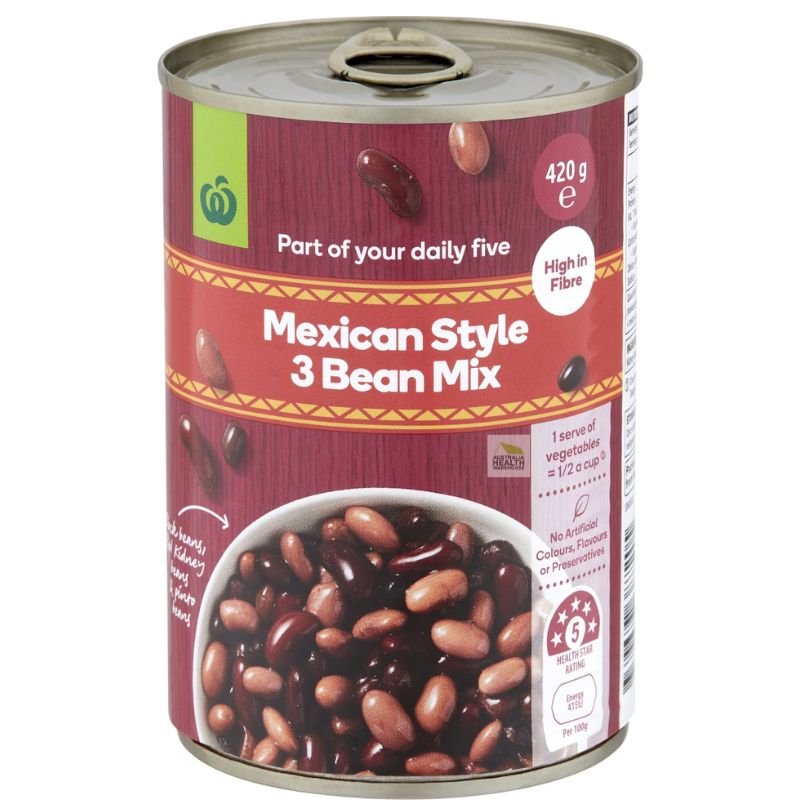 [Expiry Date: 17/06/2028] Woolworths Mexican Style 3 Bean Mix 420g