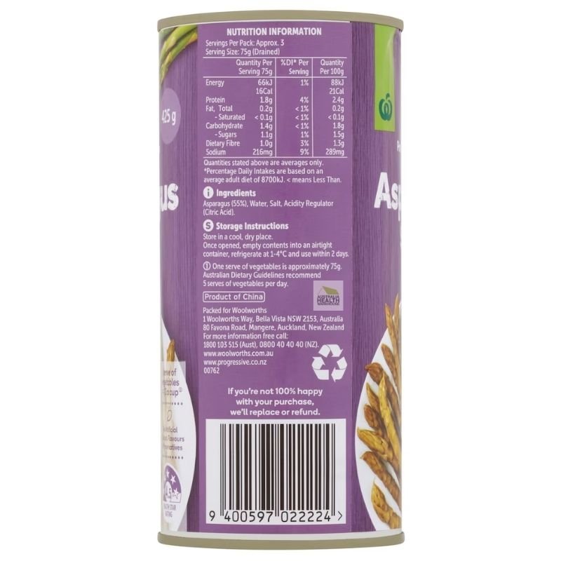 [Expiry Date: 30/04/2027] Woolworths Asparagus Spears 425g