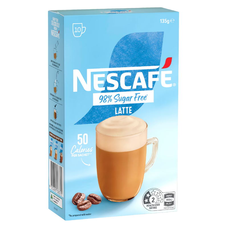 [Expiry Date: 06/2027] Nescafe 98% Sugar Free Latte Coffee Sachets 10 Pack