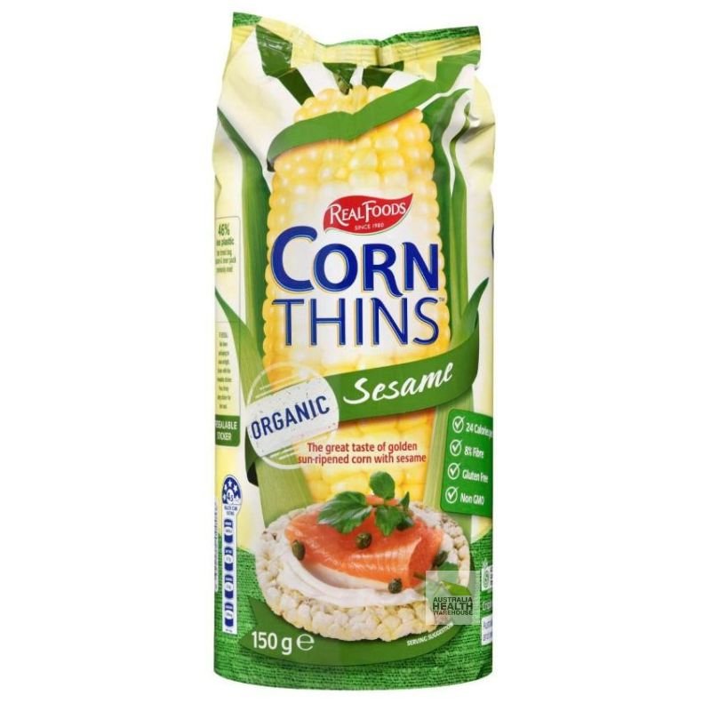 [Expiry: 01/06/2026] Real Foods Corn Thins Organic Sesame 150g