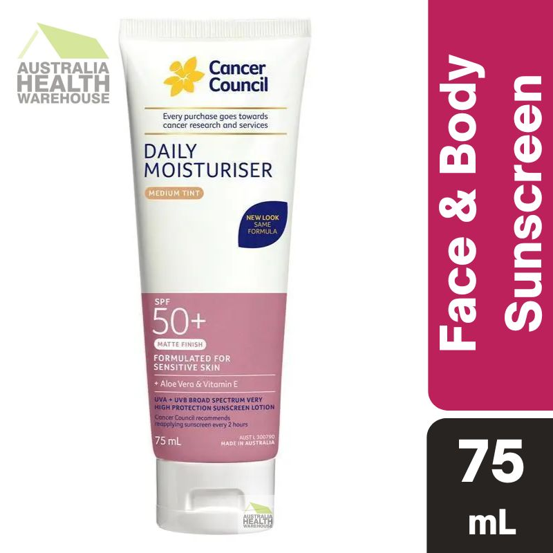 [Expiry: 04/2028] Cancer Council SPF 50+ Face Day Wear Moisturiser Face Matte Medium Tint 75ml Tube