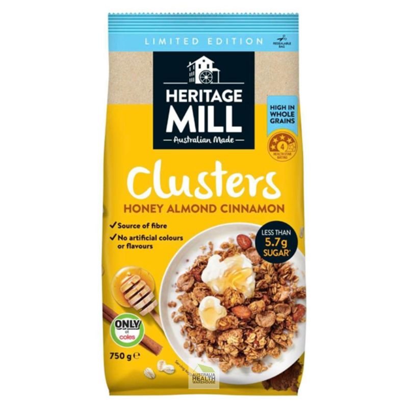 [Expiry Date: 22/05/2026] Heritage Mill Clusters Honey, Almond & Cinnamon 750g