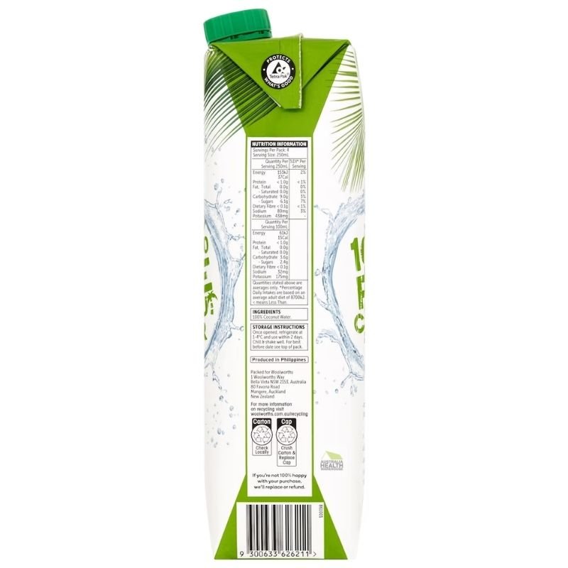 [CLEARANCE Expiry: 07/03/2026] Woolworths 100% Pure Coconut Water 1 Litre