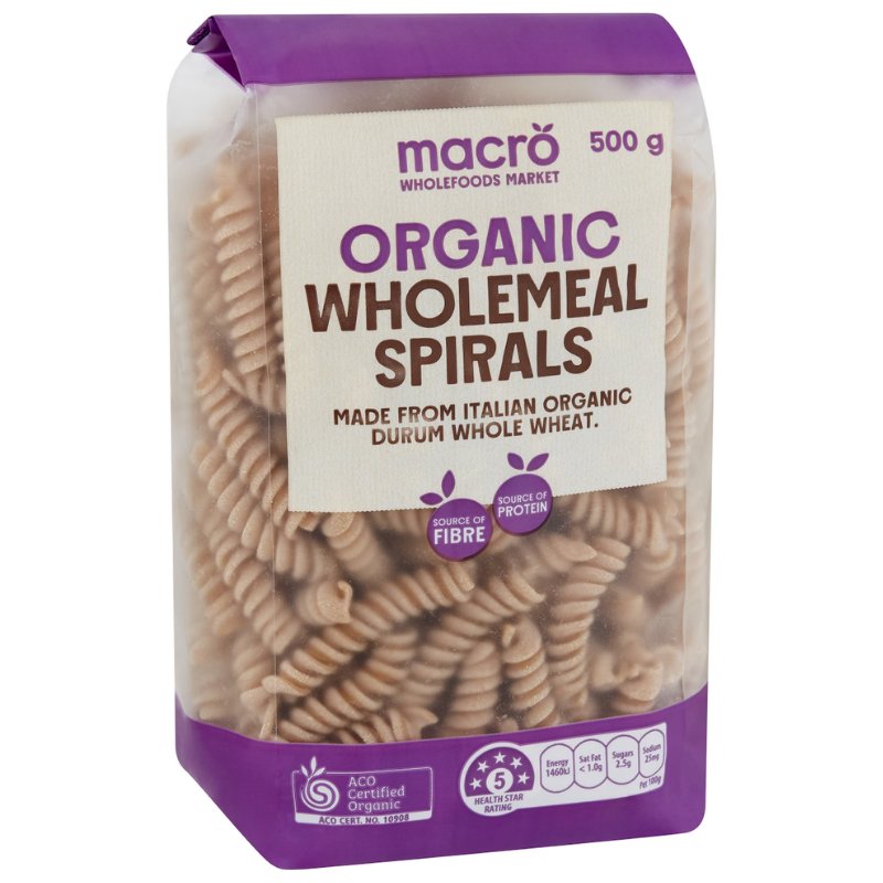 [Expiry: 05/2027] Woolworths Macro Organic Wholemeal Spirals 500g