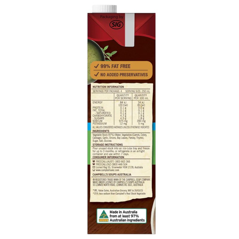 [Expiry Date: 17/05/2027] Campbell's Real Stock Vegetable Salt Reduced 1 Litre