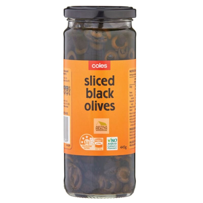 Coles Sliced Black Olives 445g