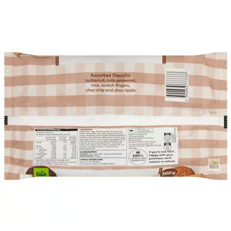 [CLEARANCE Expiry: 27/05/2026] Woolworths Family Assorted Biscuits 500g