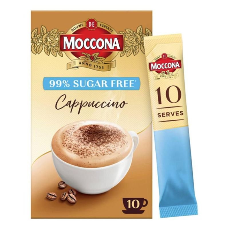 [Expiry:10/08/2027]  Moccona 99% Sugar Free Cappuccino Coffee 10 Sachets