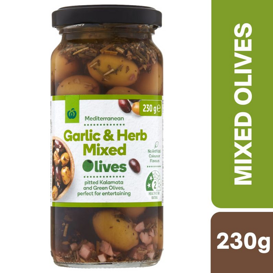 [Expiry Date :16/10/2027] Woolworths Garlic & Herb Mixed Olives 230g |Oz Mart