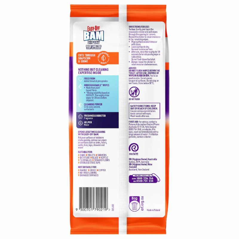 [Expiry: 08/2027] Easy-off Bam Bathroom Power 110 Wipes