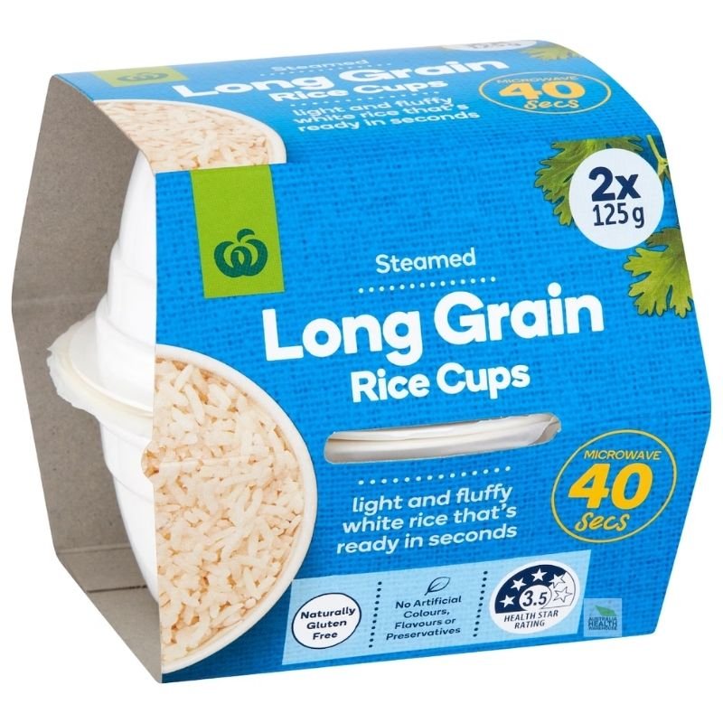 [Expiry: 11/10/2026] Woolworths Long Grain Rice Microwave Cups 2 Pack (2 x 125g)