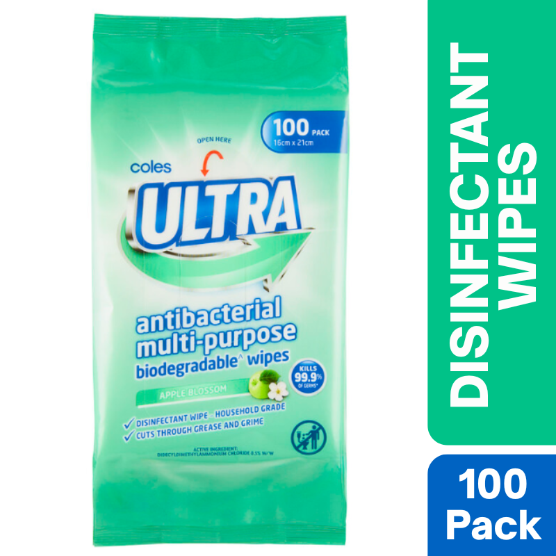 [Expiry: 03/2028] Coles Ultra Antibacterial Apple Blossom Multipurpose 100 Wipes