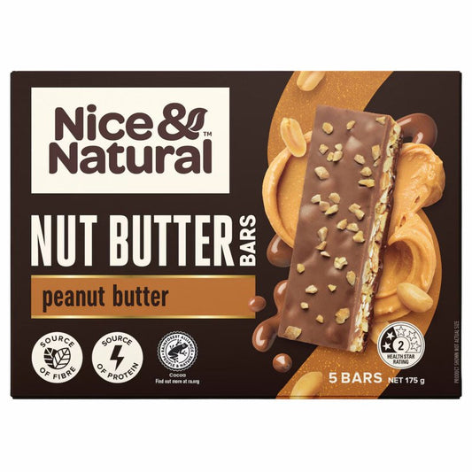 [Expiry Date: 02/12/2026] Nice & Natural Nut Butter Bars Peanut Butter 5 Pack 175g