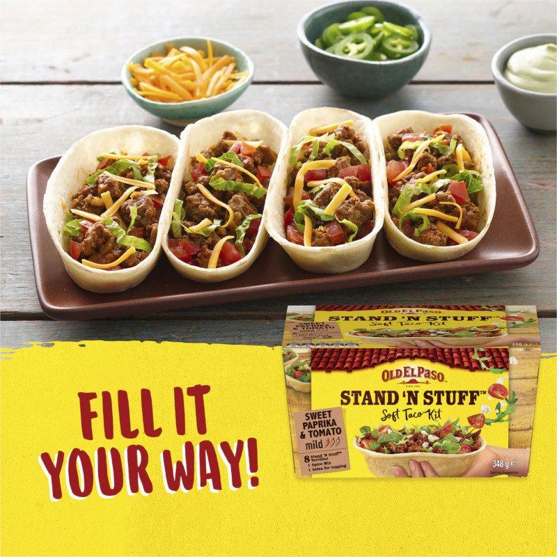 [CLEARANCE Expiry Date: 28/10/2026] Old El Paso Stand 'N Stuff Soft Taco Kit Mexican Style 348g