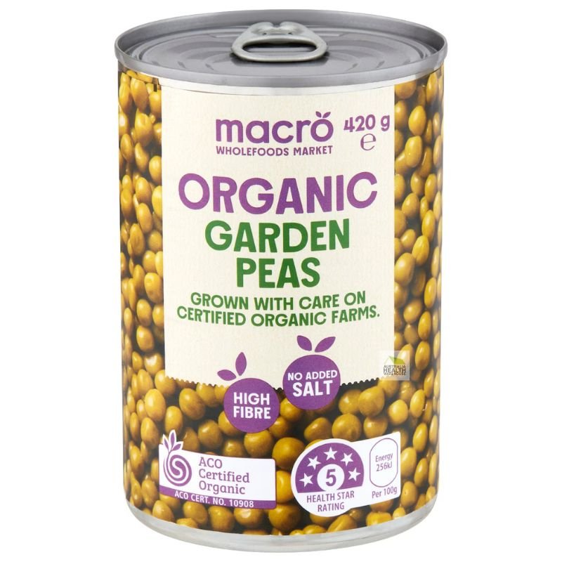 [Expiry: 01/06/2028] Woolworths Macro Organic Garden Peas 420g