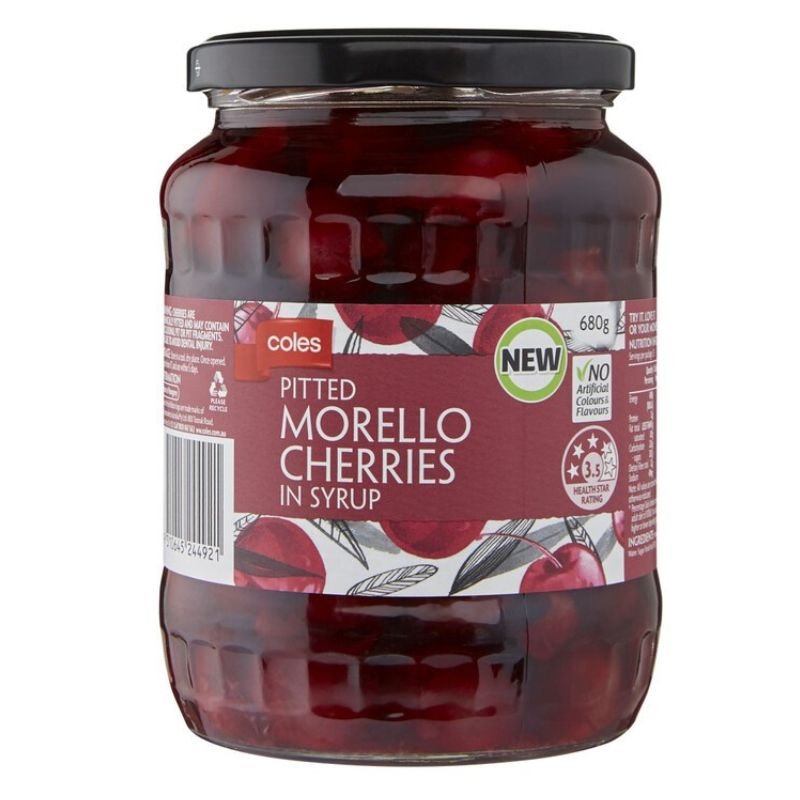 [Expiry: 06/07/2027] Coles Pitted Morello Cherries 680g