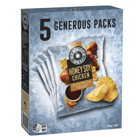 [CLEARANCE Expiry Date: 18/10/26] Red Rock Deli Honey Soy Chicken Potato Chips 28g x 5 Pack