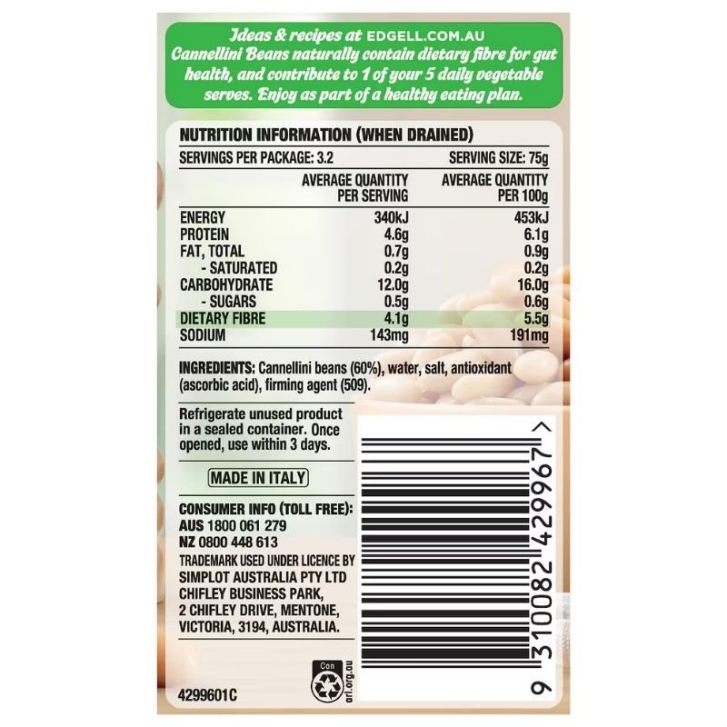 [Expiry Date: 30/07/2028] Edgell Cannellini Beans 400g