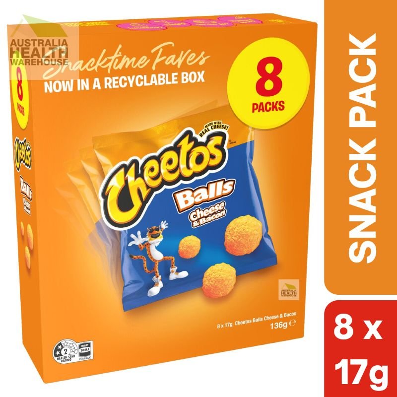 [CLEARANCE Expiry: 08/03/2026] Cheetos Cheese & Bacon Balls Flavoured Snacks 8 x 17g Pack